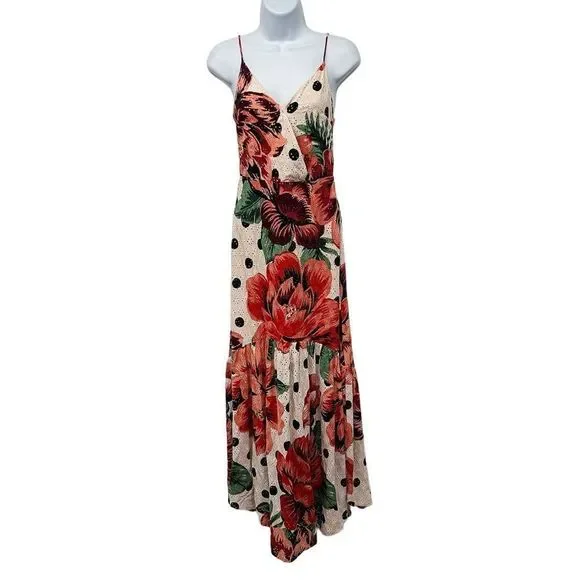 Farm Rio Eyelet Riviera Eyelet Maxi Dress Natural Motif Floral Anthropologie - Picture 6 of 16